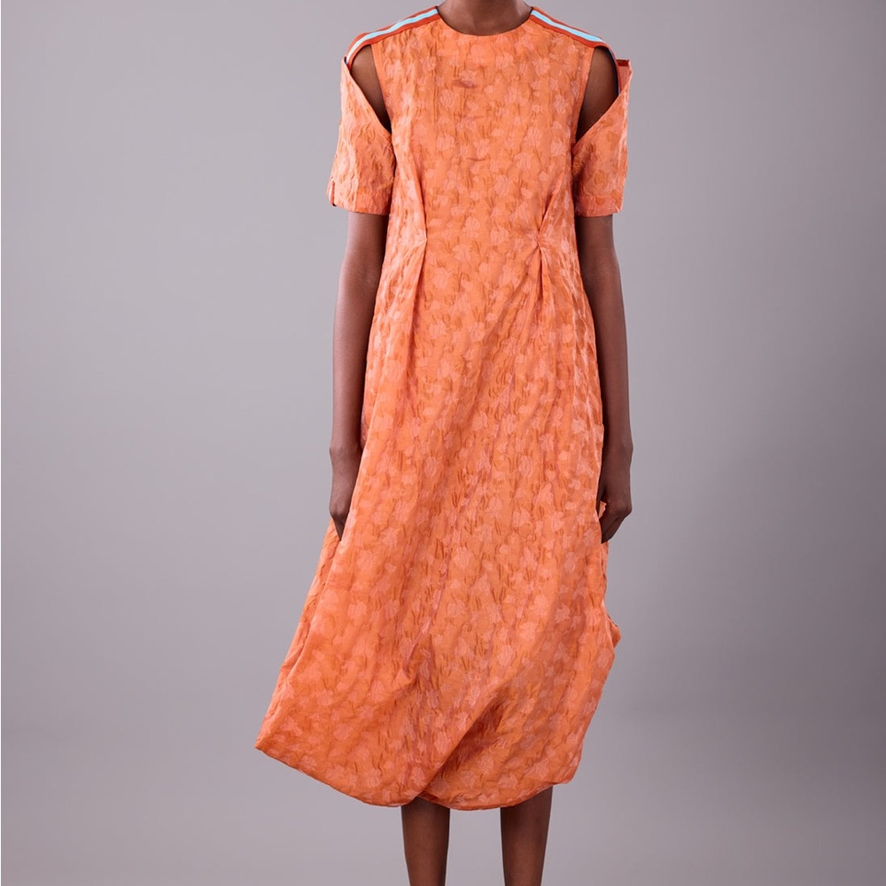 Asymmetrical Orange Dress with Striped Detail - Picture 3 of 4